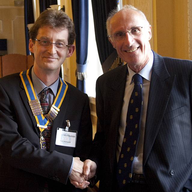 Rochdale Rotary Club new President Neil Helliwell outgoing President David Smithard