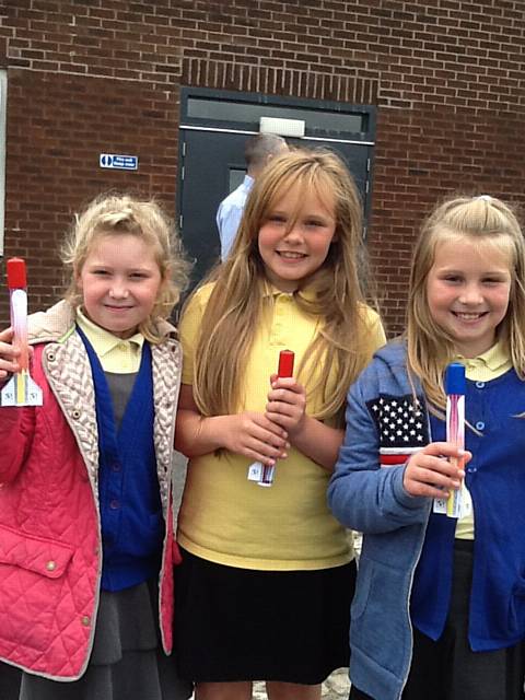 St Margaret's Primary School with the rockets they made at Siddal Moor Sports College