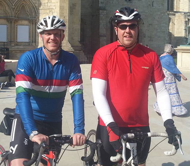 Frank Smith and Alex Price on the charity bike ride to raise money for Springhill Hospice