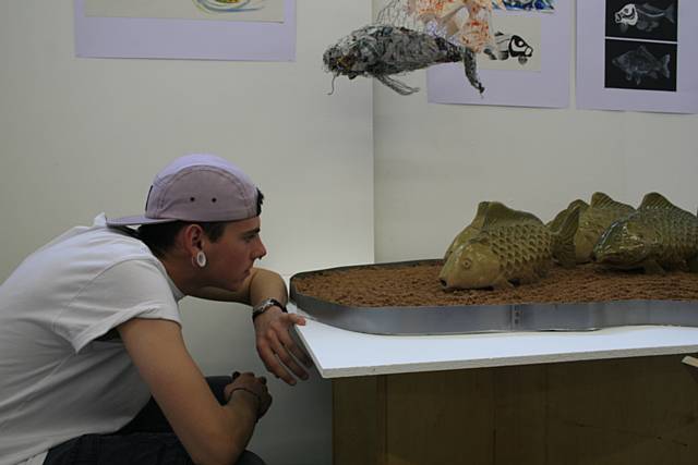 Joe Connors with his fine ceramic piece ‘shoal of carp’