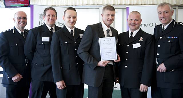 Chief Constable David Whatton (Cheshire), SPS Lee Tatton, SPC Jan Guzej, TfGM’s Phil Harrison, SPC Daniel Waller and Rob Beckley (Deputy Chief Executive of the College of Policing)