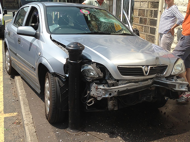 Vauxhall Astra mounted the pavement and ploughed into a bollard