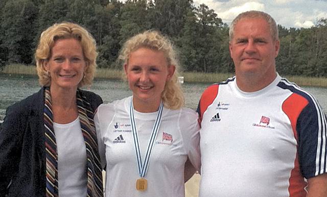 Anna Marie Phelps, President of British Rowing; Jess Leyden and coach, Ian John