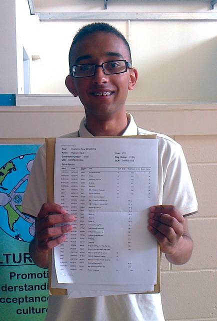 Hassan Iqbal celebrates his GCSE results