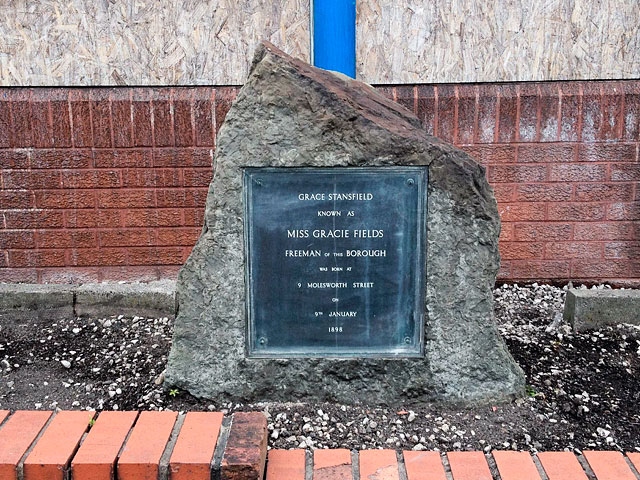 The cleaned up Gracie Fields memorial plaque