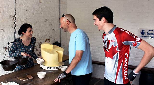 Andre Martin (left) and his son Charles at the Co-Operative Museum on Toad Lane in Rochdale 
