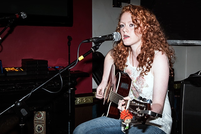 Emily Tudbury performing in The Flying Horse at the MT Heads  Charity Bike Show