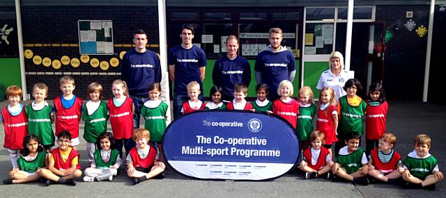 Children at Whittaker Moss Primary School in Norden had a surprise visit from a group of Rochdale AFC players 