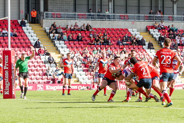 Dave Llewellyn try<br />Oldham Roughyeds v Rochdale Hornets<br /> Championship One Final