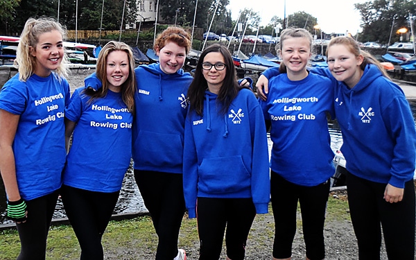 Hollingworth Lake rowers: Harriett Jackson, Jess Pilkington, Sophie Webb, Sally Tisdale, Hannah Lowe and Molly Archbold