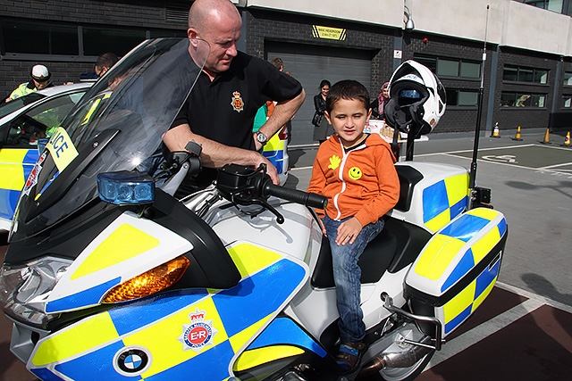 Haarith Iqbal on a police motorbike