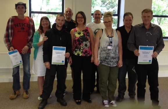 Jefferson Brennan, service user; Merissa Washington, Head of Service, Pathways; David Milner, service user; David Taylor, service user; Carolyn Brennan, Contracting and Service Development Manager for Specialist Services Division, Pennine Care; Gary Ryan, service user; Gina Smallwood, Recovery Support Worker, Pathways; Paul Shaw, service user; Steven Shaw, service user.
