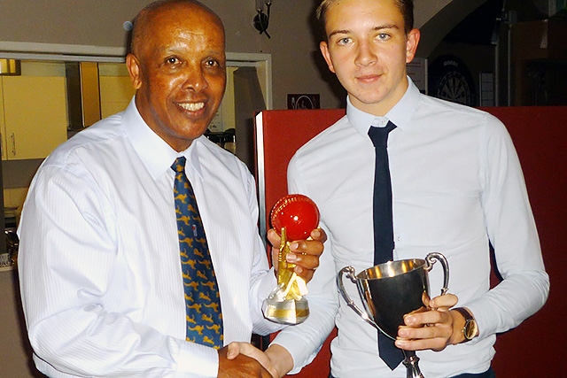 Norden Cricket Club presentation evening<br />Second Team batting award winner Don Humphreys with Jon Holder