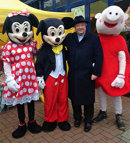 Heywood Christmas lights switch on<br />Minnie Mouse, Mickey Mouse and Peppa Pig with Father Paul Daly