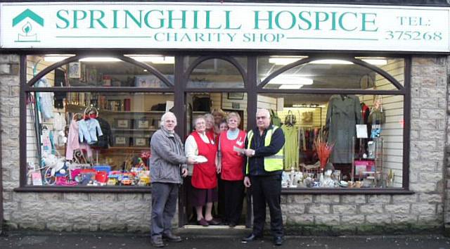 Edward Wroe, hospice volunteers and Graham Poole of Pooles Transport