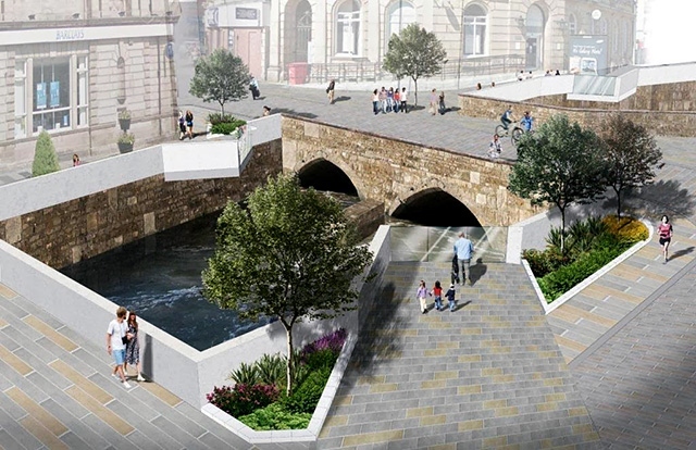 This original design proposal will now be replaced with a scheme more in keeping with the medieval bridge that will be uncovered