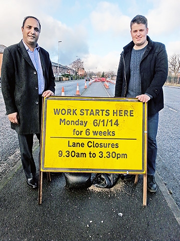 Councillor Aftab Hussain and local campaigner John Blundell at Albert Royds Street at the start of the improvement works