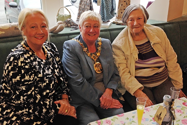 Mayoress Beverley Place, Mayor Carol Wardle and Margaret Geoghegan MBE at the Springhill Hospice Tea Room and Gift Shop opening