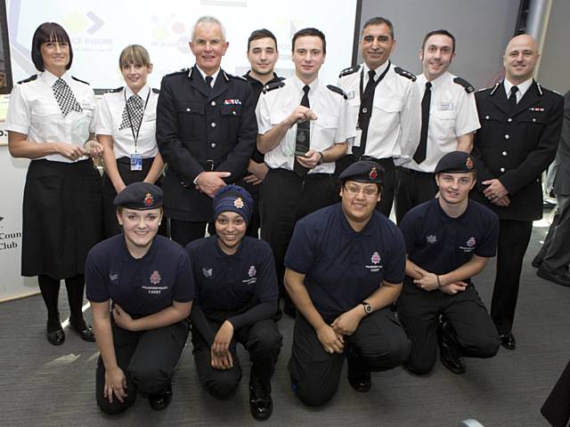 Special Constables and Cadets at the GMP Awards with Greater Manchester Police Chief Constable Sir Peter Fahy and Chief Inspector Umer Khan 