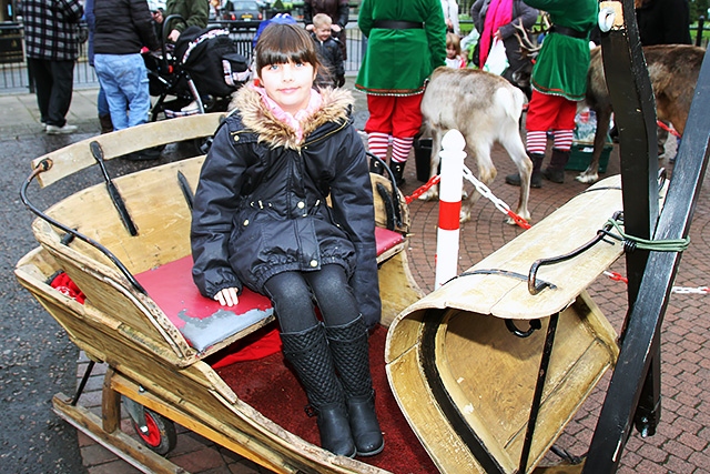 Stacey Howllett sits in the sleigh