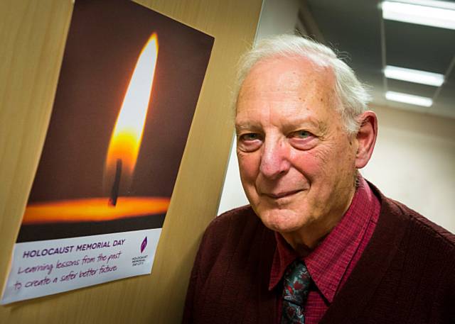 Henry West MBE, former chairman fo Middleton Township and himself a holocaust survivor at the Holocaust Memorial Day service for Rochdale borough
