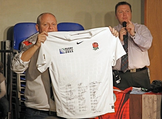 A signed shirt from England XV 2011 world cup side was one of the items auctioned off