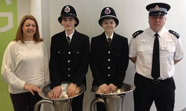 Conductor Gwen Smith, Bass players Ethan and Jack, Chief Inspector Andrew Aston 
