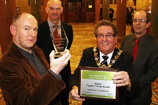 People's Desisgn Award - Neil Allen from Loop Systems Architects, John Jones, Design Director at Countryside Properties, Mayor Peter Rush and Councillor Colin Lambert