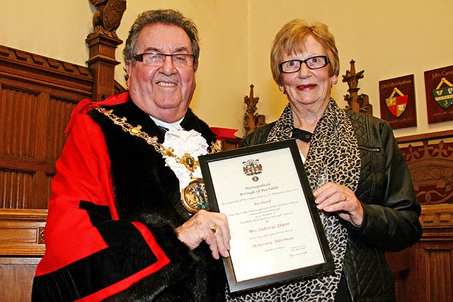 Pat Flynn presented with her Honorary Alderman certificate by Mayor Peter Rush