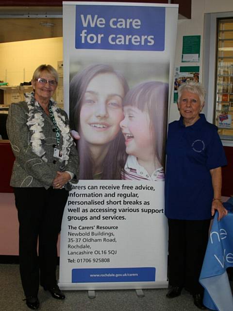 Cllr Jean Hornby, Cabinet member for Adult Care at Rochdale Council, with carer Pauline Fardon
