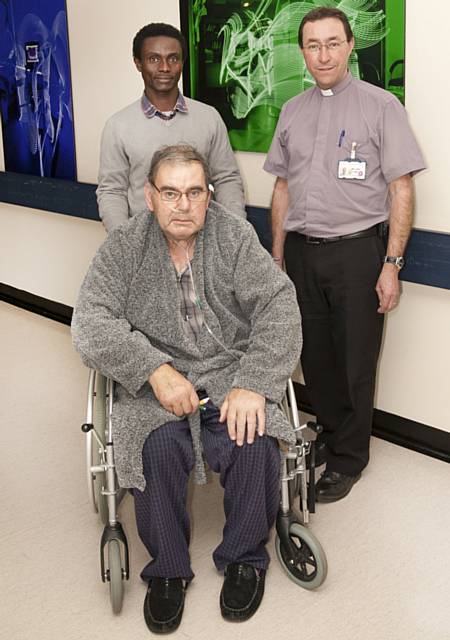 Patrick Agnah about to take a  down to the hospital chapel with chaplaincy co-ordinator Rev John Hall