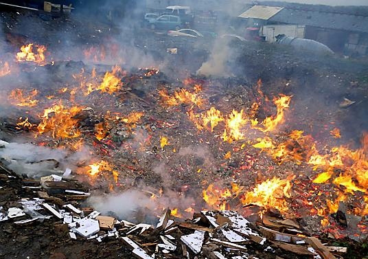 Rubbish being burned at Whitfield Dairy Farm included waste such as wiring, wood and a toilet from house clearances 