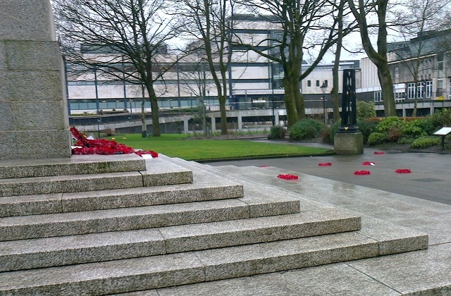 Poppy wreaths scattered at the Cenotaph