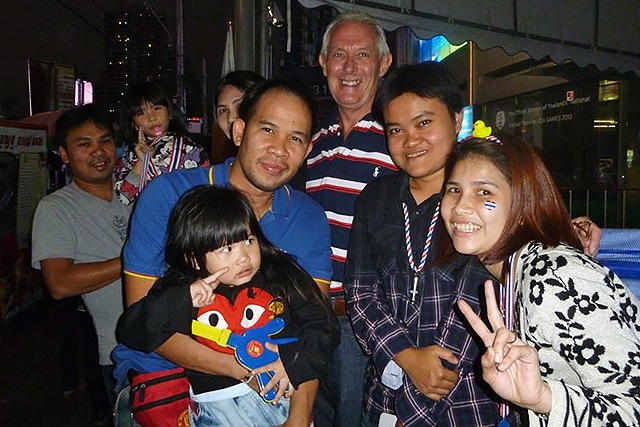 Stewart Pearson with Thai protesters