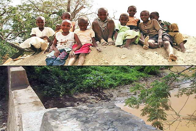 Top: Local children<br />
Bottom: The completed sand dam