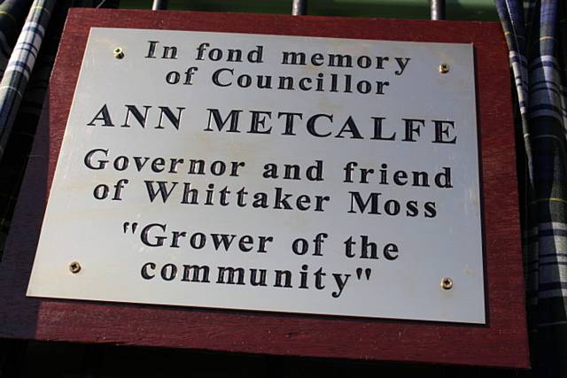 Ann Metcalfe's memorial plaque, with the epitaph 'Grower of the community'