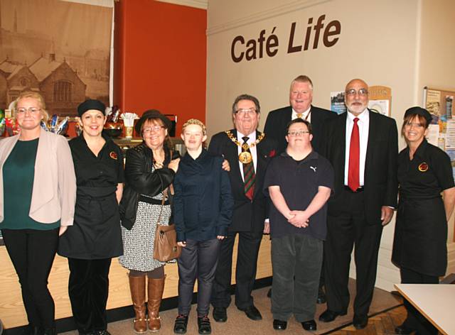 The Mayor of Rochdale, friends of Touchstones Rochdale and Pure Innovation’s staff celebrate the launch of Café Life at Touchstones Rochdale