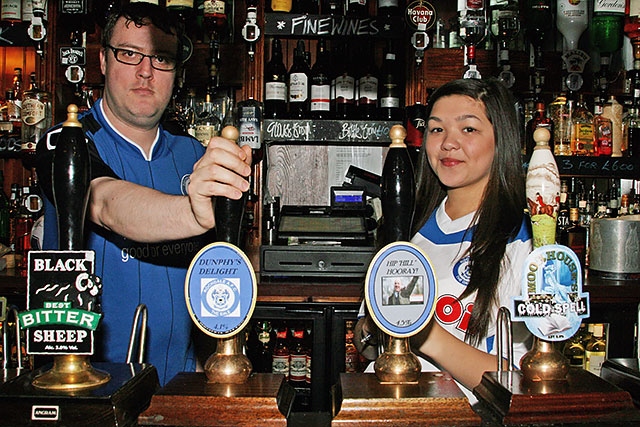 Eifion Jones and Bethaney Chay with the pub's specially chosen beers