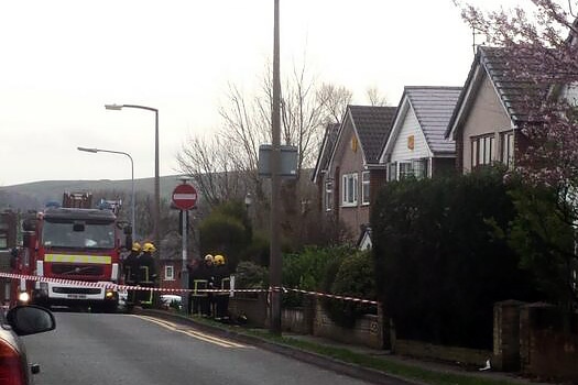 Fire crews tackle the fire at Laneside Walk, Milnrow