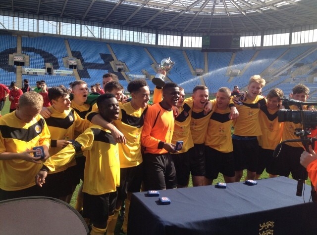 The Greater Manchester team celebrating their 2-1 victory over Lancashire at the Ricoh Arena, Coventry