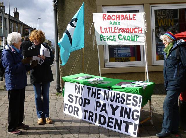 Pat Sanchez and Rae Street campaigning in Littleborough 