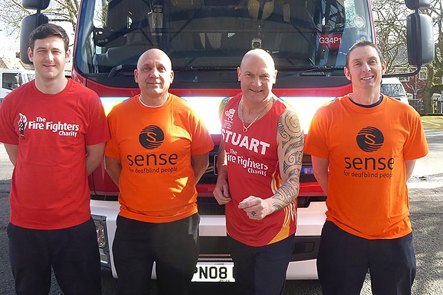 Firefighter Stuart Brown with Watch Manager Andy Dorosz, Michael Howe and Liam Kelly