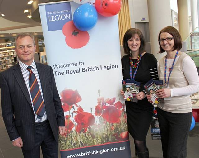 Royal British Legion Area Manager Vaughan Kent with (left to right) Kate Bohan and Kerry Smith on the first day of their new weekly visit to Number One Riverside on Smith Street, Rochdale