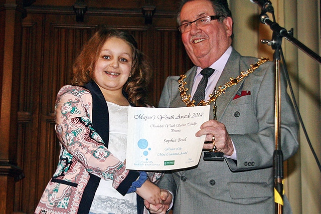 Sophie Boal presented with the Most Committed Award by Mayor Peter Rush