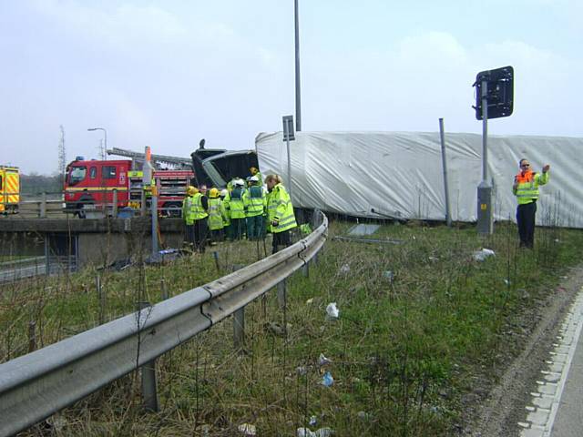 Overturned lorry M62 junction 20