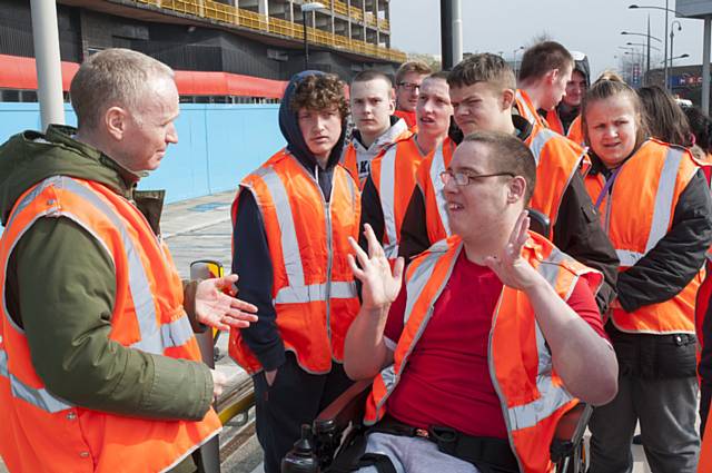 Metrolink officials take pupils and staff from Redwood School Sixth Form on a special travel training preview of Rochdale’s new town centre tram line