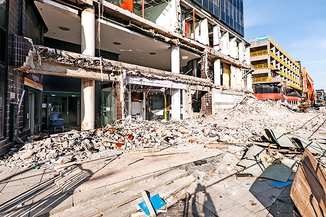 The car park ramp is gone and a gaping hole torn into lower floors of the Black Box