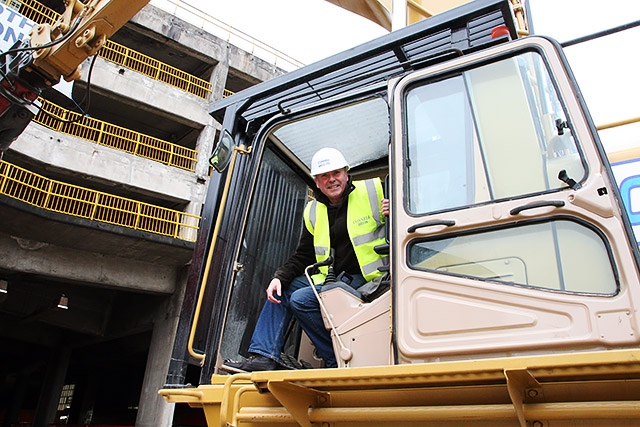 David Pauley on board the high reach machine