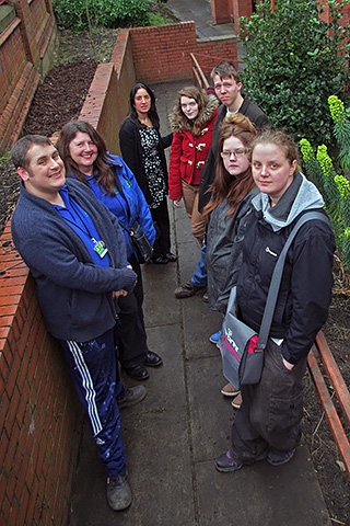 Nicholas Mockridge (Prince's Trust Team Leader), Debra Madden (Additional Learning Support Officer), Nasima Khan (Director at Castlemere Community Centre) with team members Hayley Foster, Lawrence Mitchell, Alex Edwards and Carly Hall