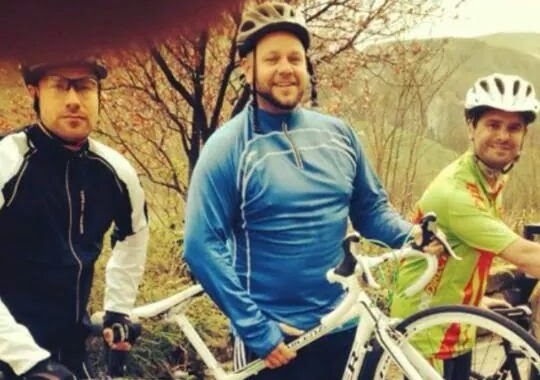 Dominic Gregory, Michael Stewart and Scott Warburton prepare for their charity bike ride 
